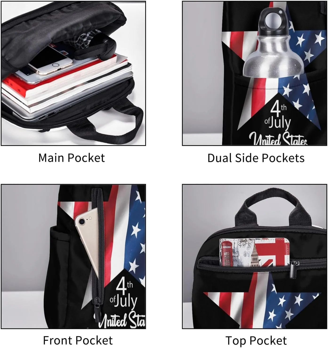 American Independence Day Star American Flag Casual Backpacks Laptop Backpack Outdoor Travel Rucksack Sport Carry-On Daypack Lightweight Bag with Multi-Pockets