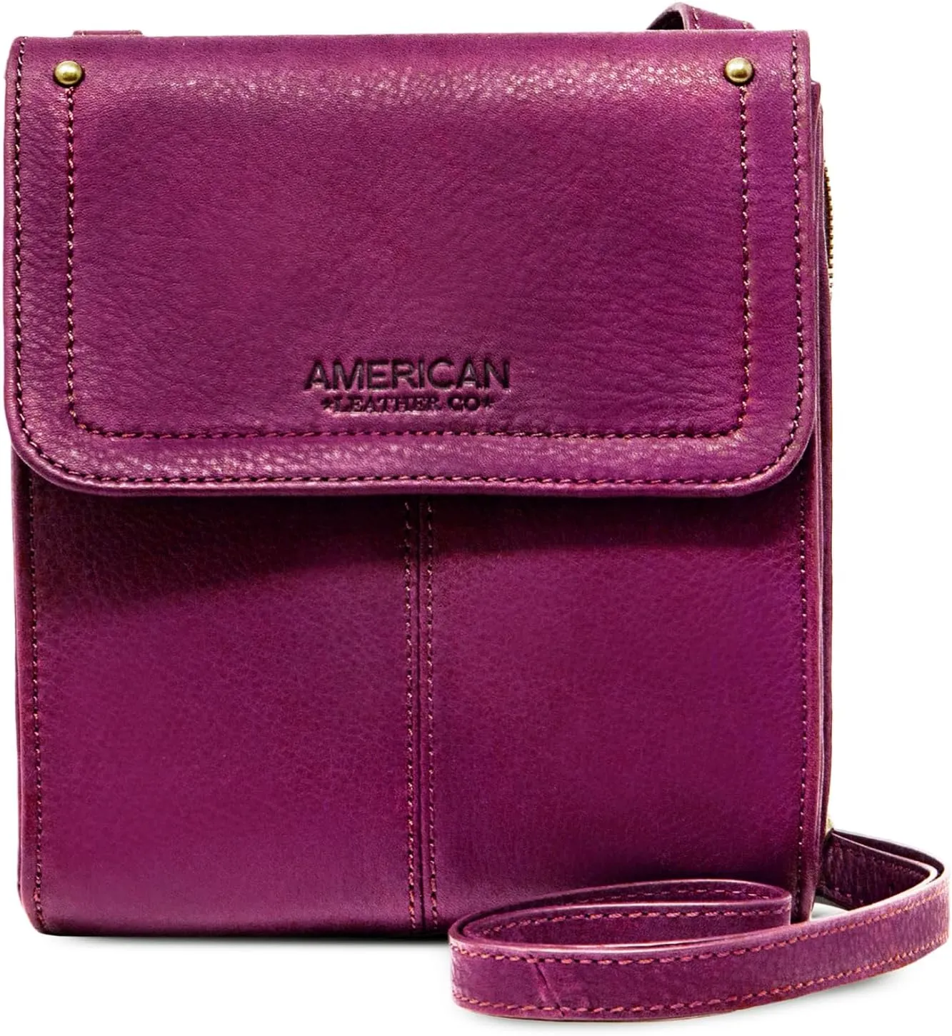 American Leather Kansas Crossbody HandBag, 100% Genuine Leather Purse, Multi-Pocket Sling Bag & Adjustable Straps for Women