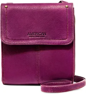 American Leather Kansas Crossbody HandBag, 100% Genuine Leather Purse, Multi-Pocket Sling Bag & Adjustable Straps for Women