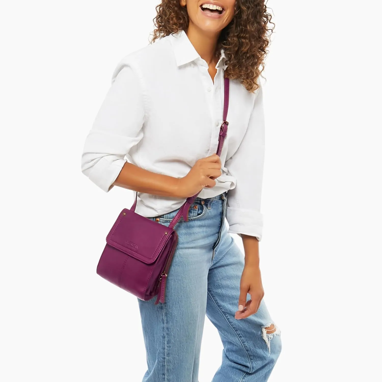 American Leather Kansas Crossbody HandBag, 100% Genuine Leather Purse, Multi-Pocket Sling Bag & Adjustable Straps for Women