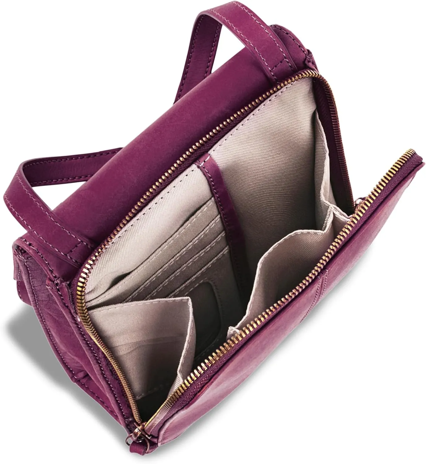 American Leather Kansas Crossbody HandBag, 100% Genuine Leather Purse, Multi-Pocket Sling Bag & Adjustable Straps for Women
