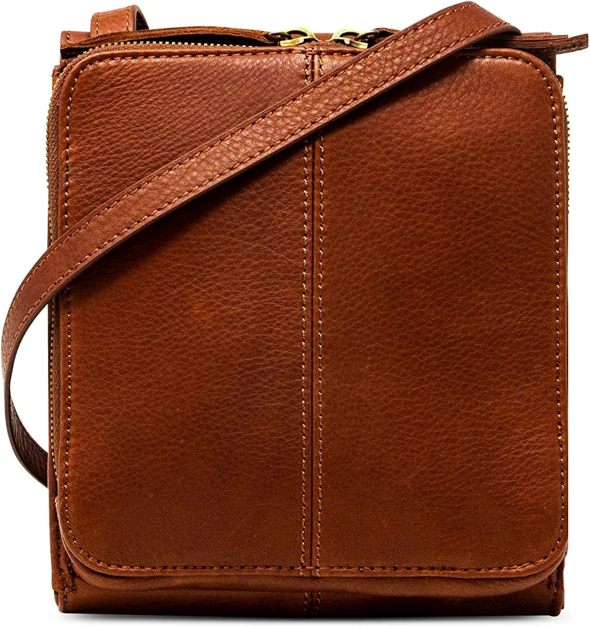 American Leather Kansas Crossbody HandBag, 100% Genuine Leather Purse, Multi-Pocket Sling Bag & Adjustable Straps for Women