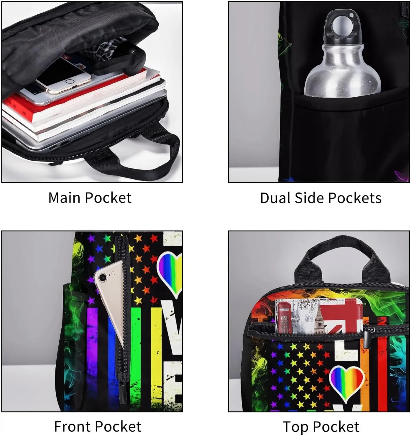 American Love Flag Rainbow Pride Lesbian Equal LGBT Travel Laptop Backpack Casual Backpacks Double Shoulder Daypack Notebook Rucksack Work Bags Sports Bag for Hiking Camping Beach