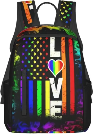 American Love Flag Rainbow Pride Lesbian Equal LGBT Travel Laptop Backpack Casual Backpacks Double Shoulder Daypack Notebook Rucksack Work Bags Sports Bag for Hiking Camping Beach