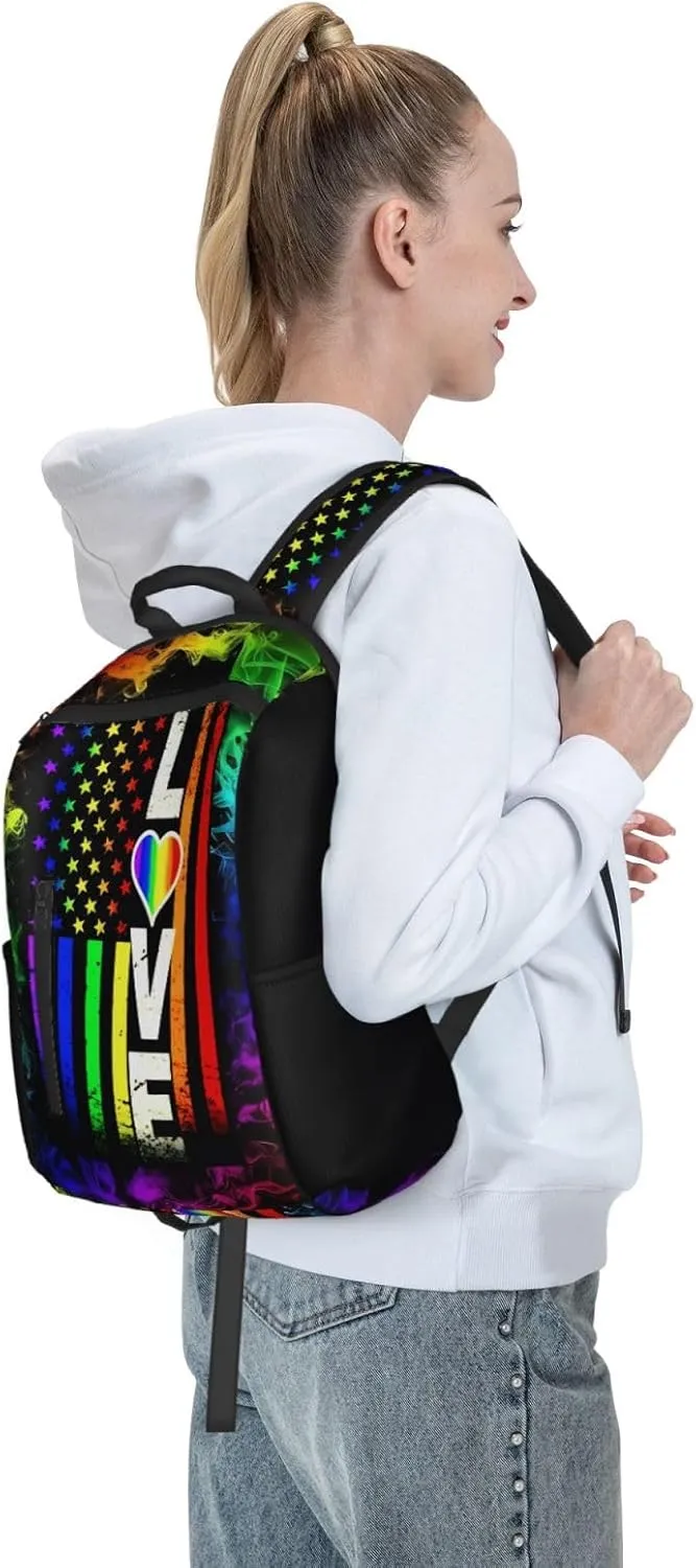American Love Flag Rainbow Pride Lesbian Equal LGBT Travel Laptop Backpack Casual Backpacks Double Shoulder Daypack Notebook Rucksack Work Bags Sports Bag for Hiking Camping Beach