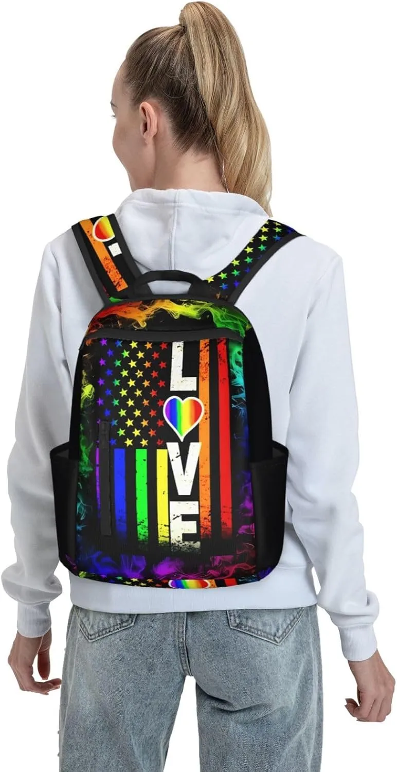 American Love Flag Rainbow Pride Lesbian Equal LGBT Travel Laptop Backpack Casual Backpacks Double Shoulder Daypack Notebook Rucksack Work Bags Sports Bag for Hiking Camping Beach