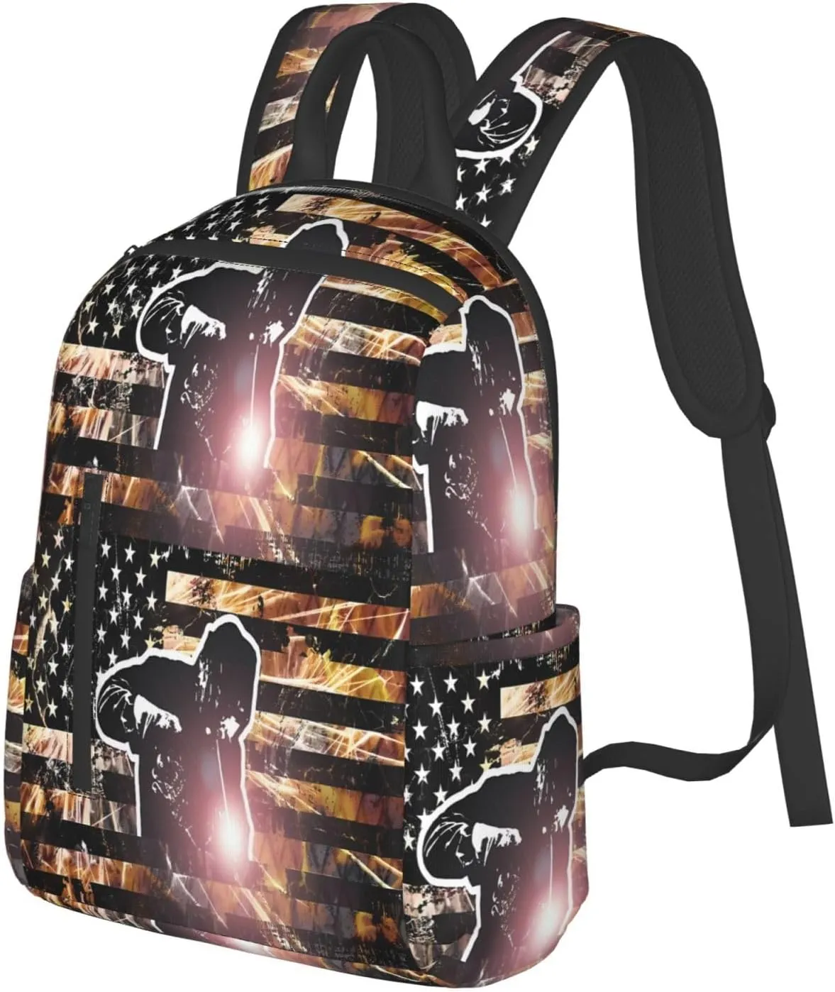 American Welding Flag Sparks and Flames Casual Backpacks Laptop Backpack Outdoor Travel Rucksack Sport Carry-On Daypack Lightweight Bag with Multi-Pockets