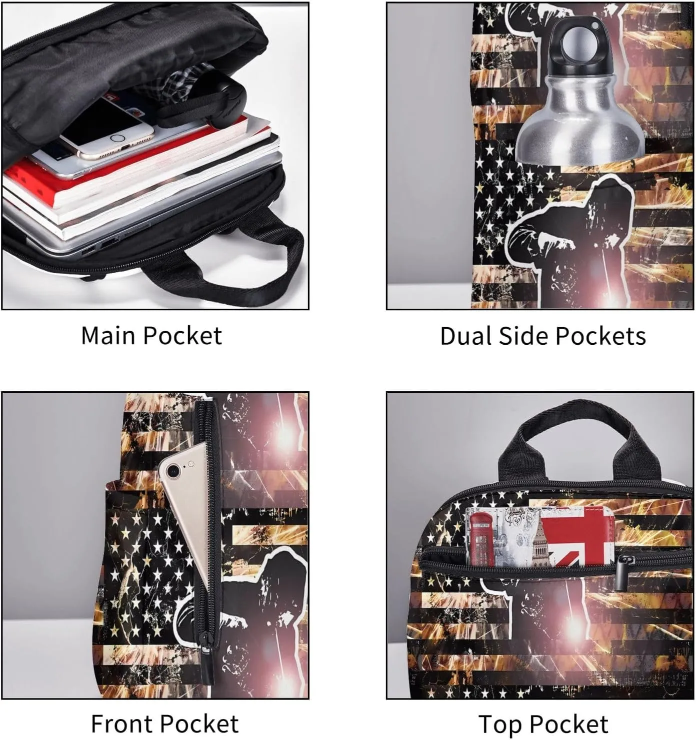 American Welding Flag Sparks and Flames Casual Backpacks Laptop Backpack Outdoor Travel Rucksack Sport Carry-On Daypack Lightweight Bag with Multi-Pockets