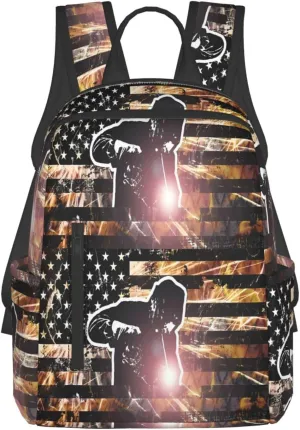 American Welding Flag Sparks and Flames Casual Backpacks Laptop Backpack Outdoor Travel Rucksack Sport Carry-On Daypack Lightweight Bag with Multi-Pockets
