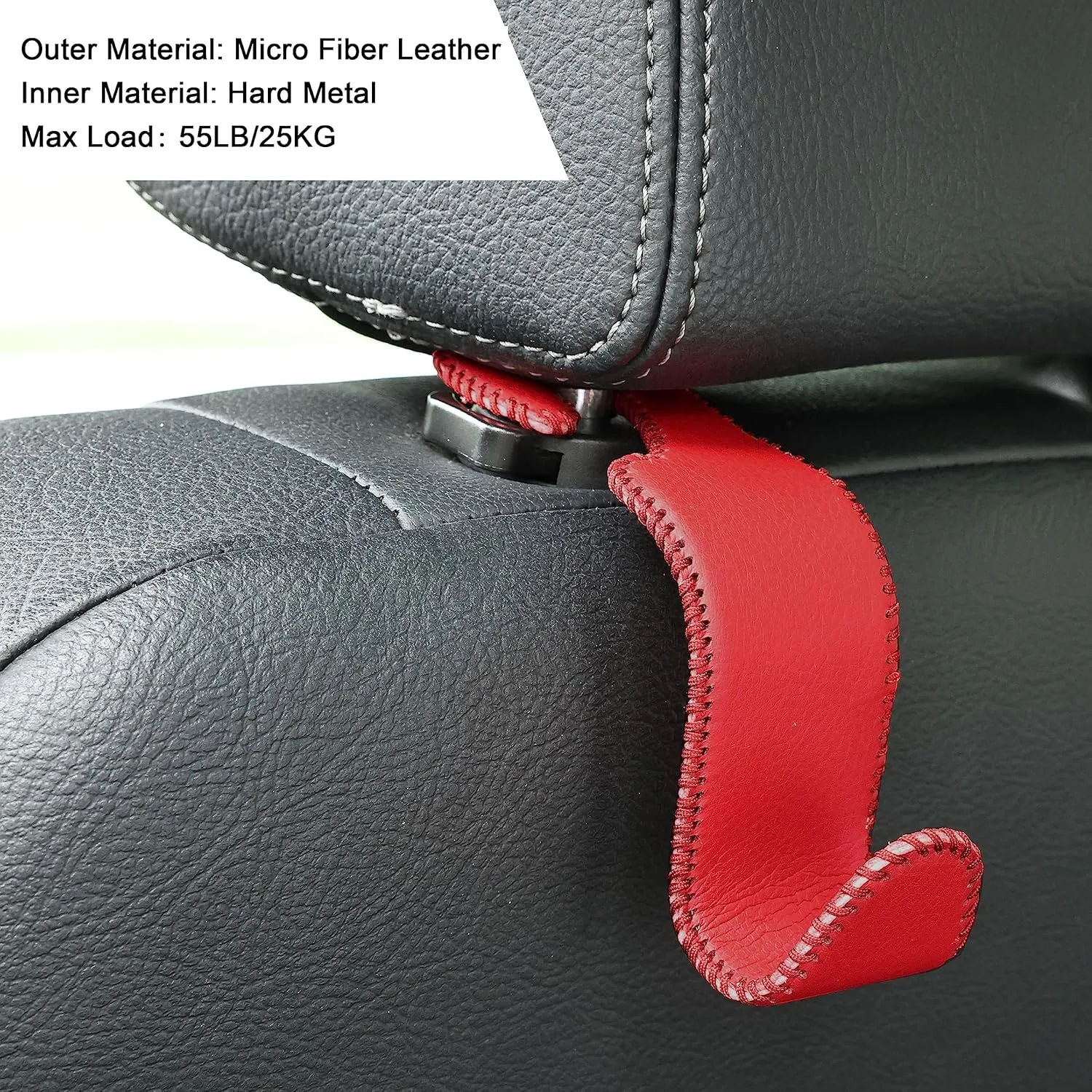 Amooca Car Seat Headrest Hook Universal Vehicle Storage Hanger Leather with Metal Car Seat Back Organizer for Handbag Purse Coat Wine 4 Pack