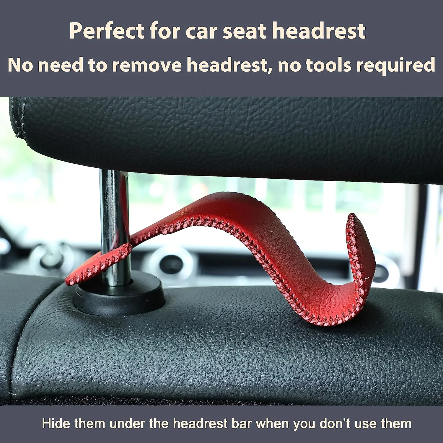 Amooca Car Seat Headrest Hook Universal Vehicle Storage Hanger Leather with Metal Car Seat Back Organizer for Handbag Purse Coat Wine 4 Pack