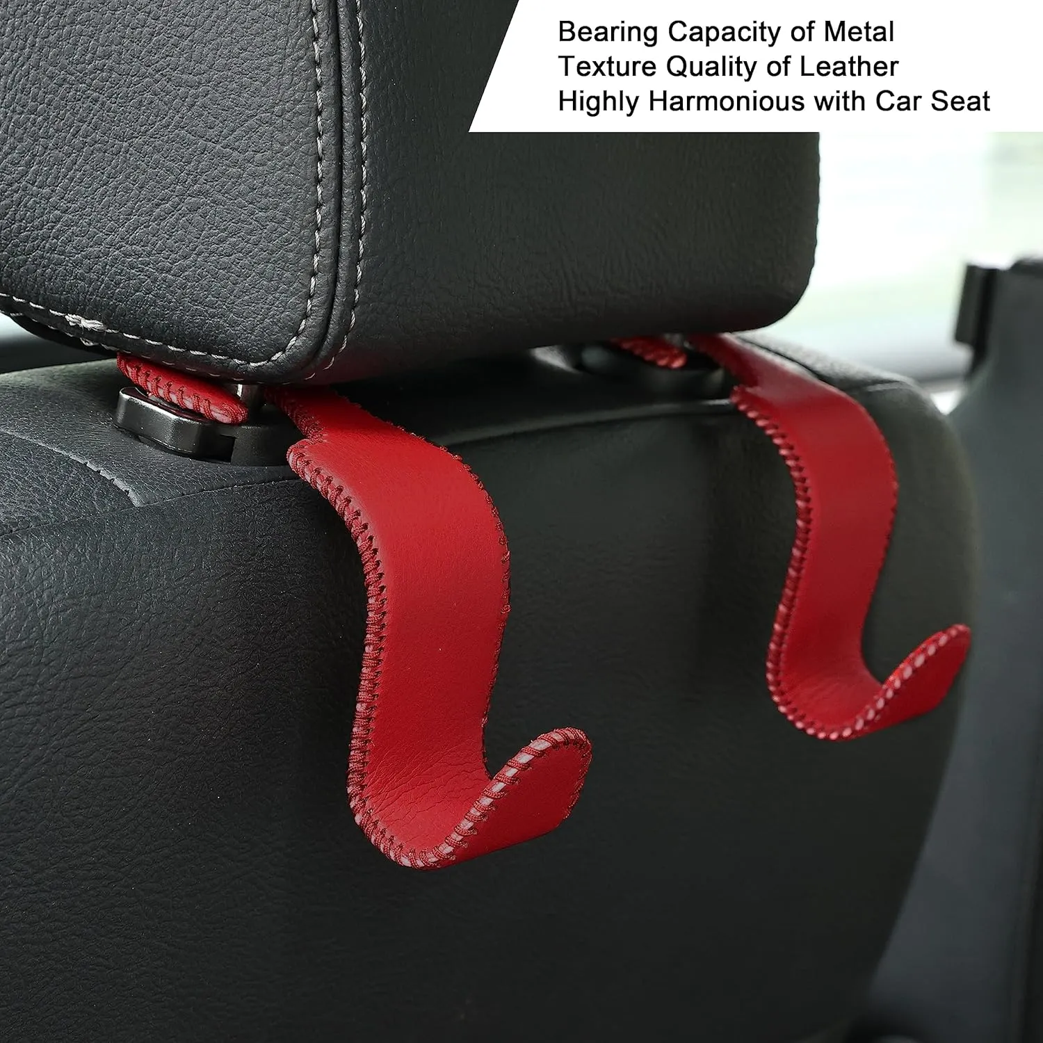 Amooca Car Seat Headrest Hook Universal Vehicle Storage Hanger Leather with Metal Car Seat Back Organizer for Handbag Purse Coat Wine 4 Pack