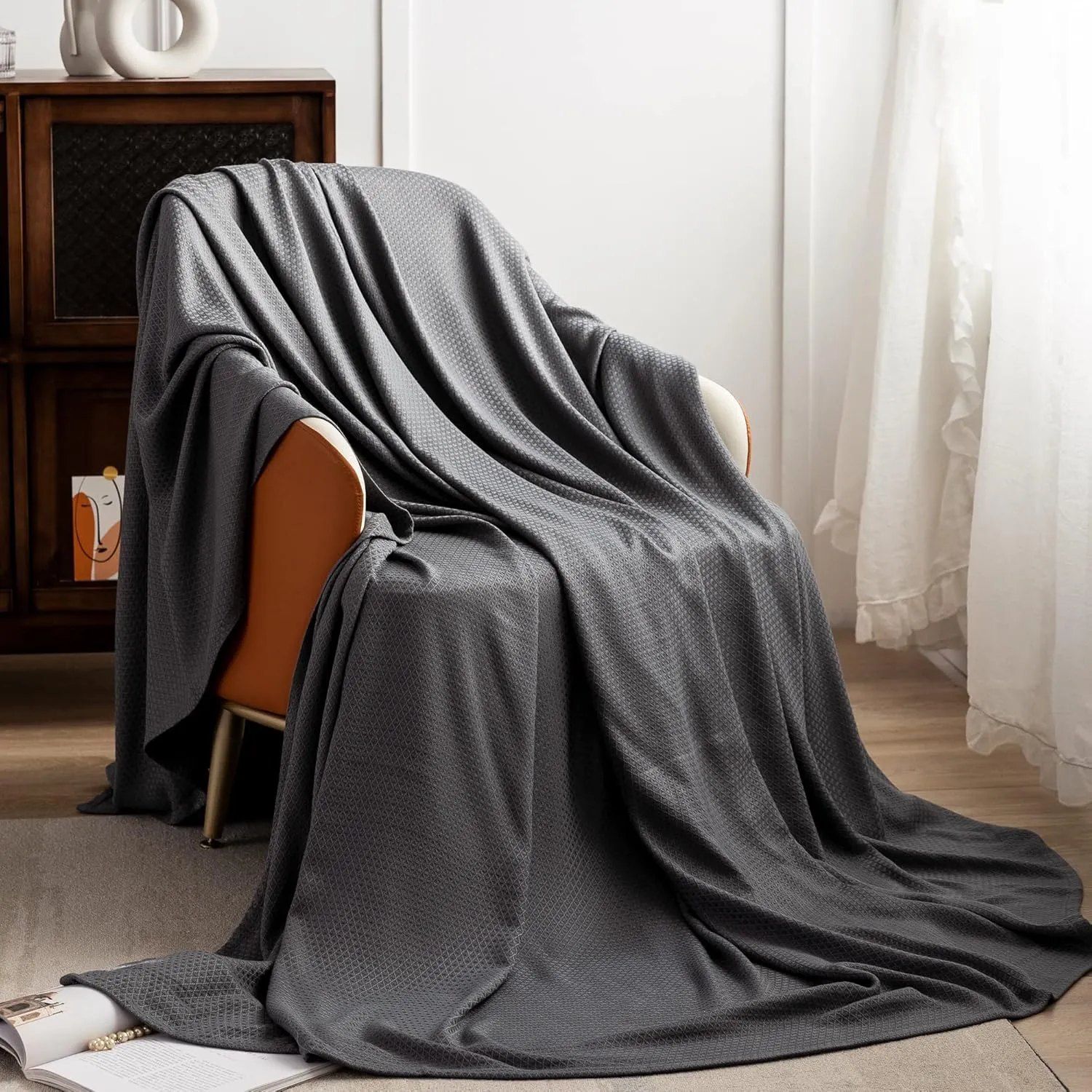 AmyHomie Cooling Blanket, 100% Rayon Derived from Bamboo, Cool Summer Blanket for Hot Sleepers, Soft Comfy Lightweight Blankets for All Seasons(Dark Gray, 79×91in)