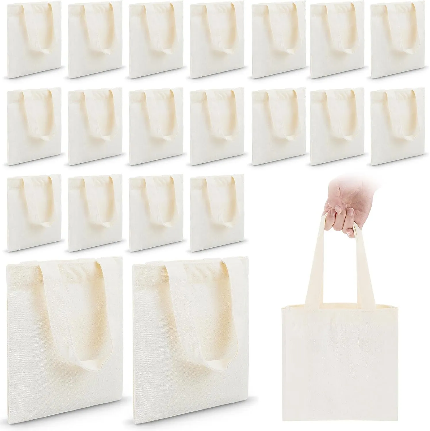 Amylove 24 Pcs Mini Tote Bag Sublimation Blank Canvas Tote Bags Reusable Grocery Luggage DIY Sack Goody for Party Even (8.5 x 8 Inch,Natural Color)