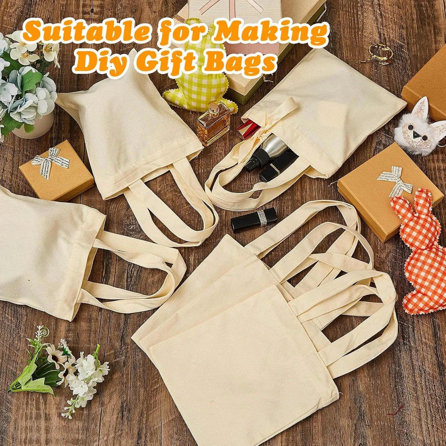 Amylove 24 Pcs Mini Tote Bag Sublimation Blank Canvas Tote Bags Reusable Grocery Luggage DIY Sack Goody for Party Even (8.5 x 8 Inch,Natural Color)