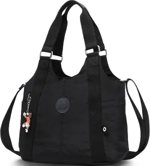 ANEW Crossbody Tote Bag for Women, Water-resistant Nylon Shoulder Bag With Strap, Zippered Womens Bag for Work (Black)