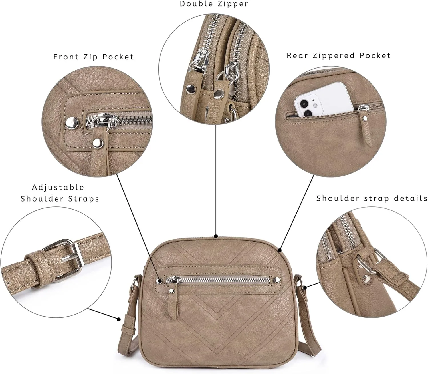 Angel Kiss Designer Crossbody Purses For Women Zipper Pocketbook Bags With Adjustable Straps