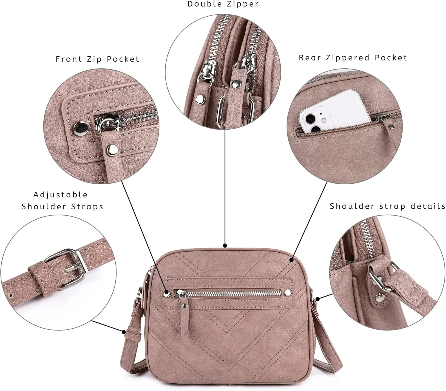 Angel Kiss Designer Crossbody Purses For Women Zipper Pocketbook Bags With Adjustable Straps