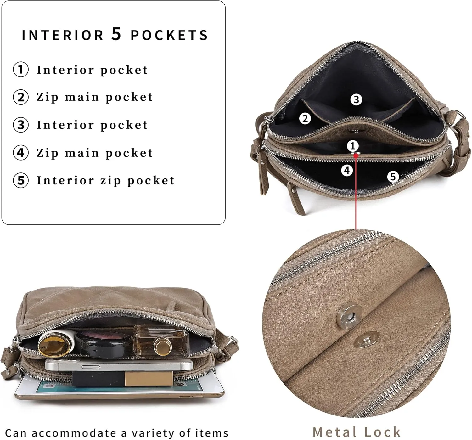 Angel Kiss Designer Crossbody Purses For Women Zipper Pocketbook Bags With Adjustable Straps
