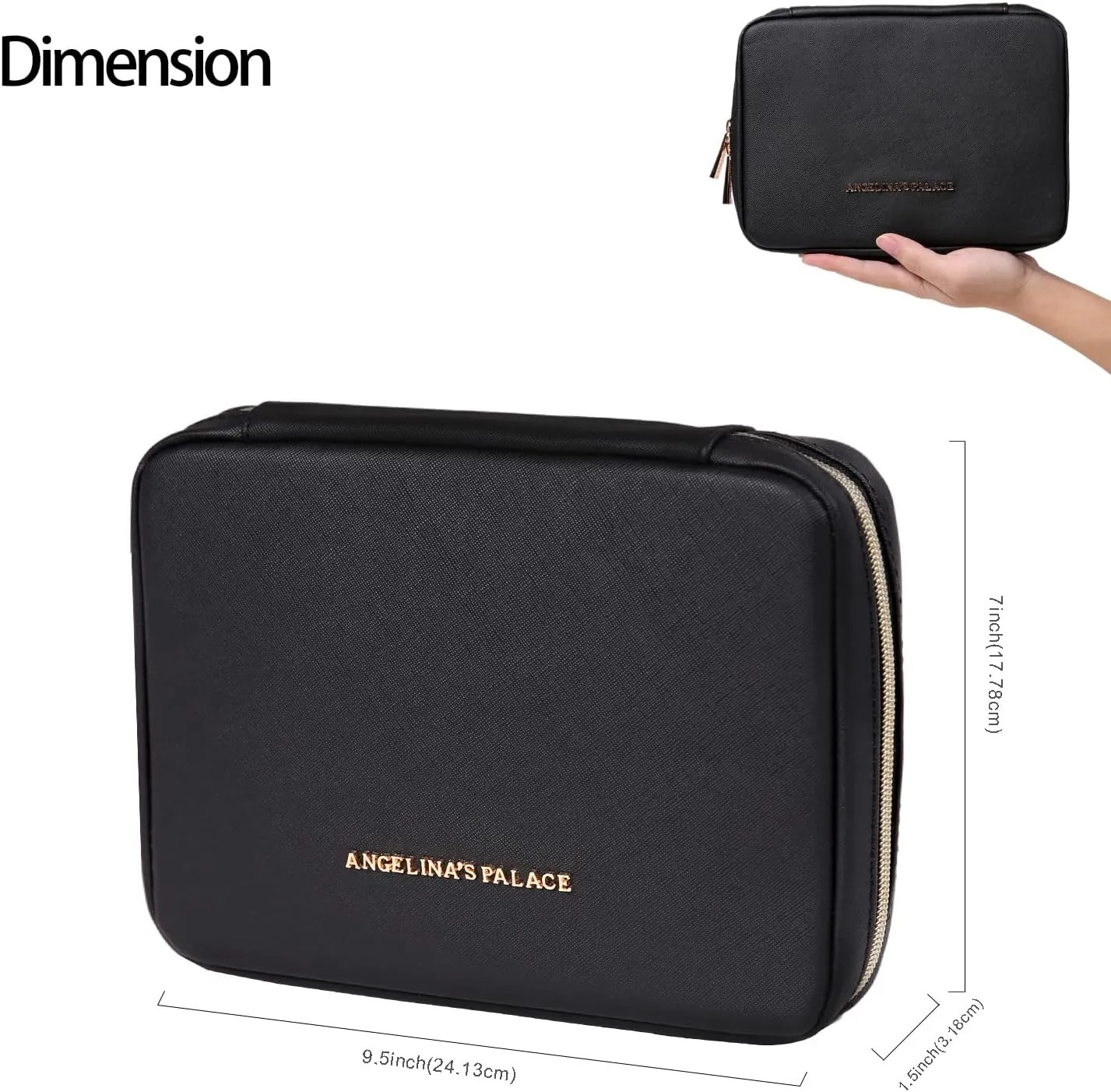 Angelina's Palace Large Jewelry Organizer Case Bridesmaid Gifts Vegan Leather Waterproof Travel Jewelry Storage Bag for Necklace Earring Bracelet Ring(black)