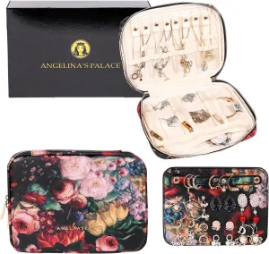Angelina's Palace Large Jewelry Organizer Case Bridesmaid Gifts Vegan Leather Waterproof Travel Jewelry Storage Bag for Necklace Earring Bracelet Ring(blossom victorian)