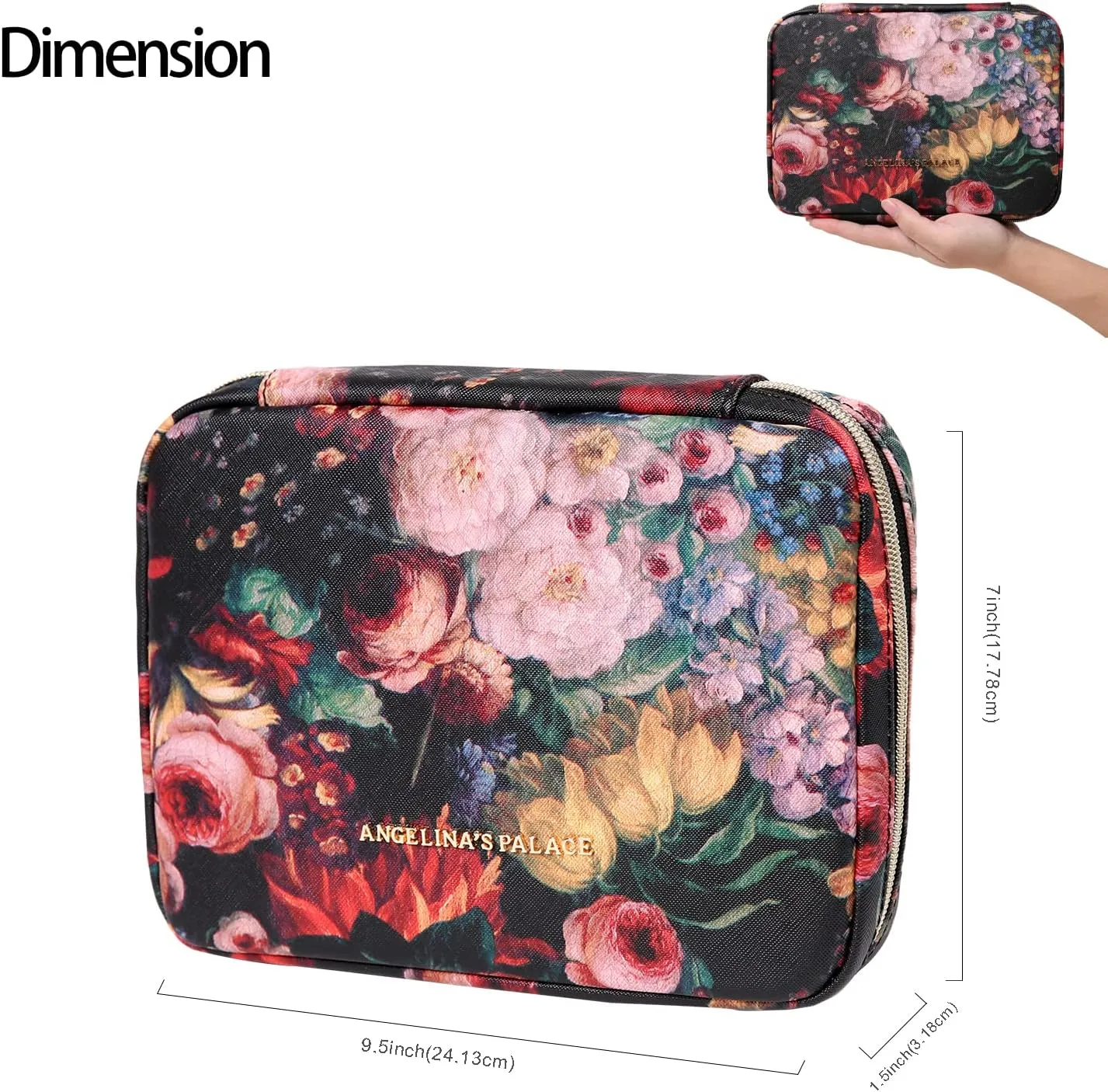 Angelina's Palace Large Jewelry Organizer Case Bridesmaid Gifts Vegan Leather Waterproof Travel Jewelry Storage Bag for Necklace Earring Bracelet Ring(blossom victorian)