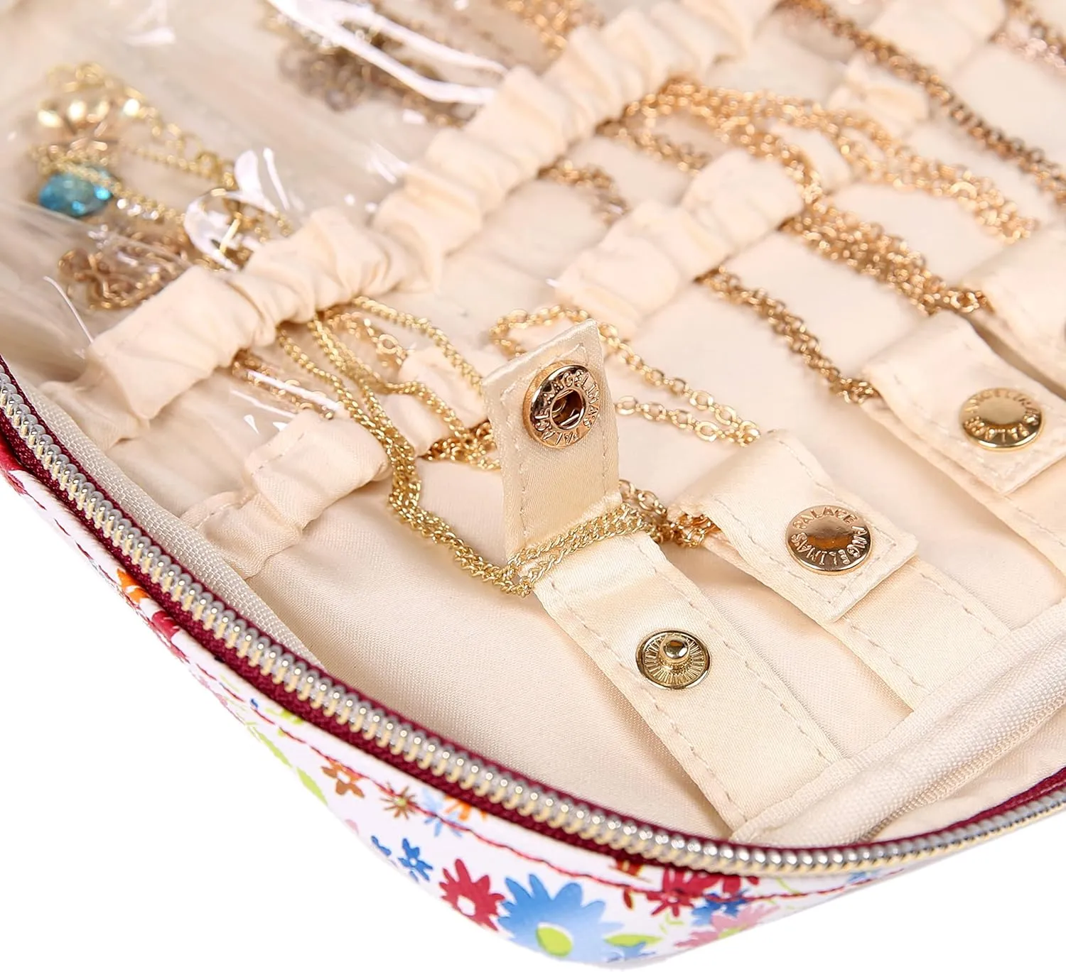 Angelina's Palace Large Jewelry Organizer Case Bridesmaid Gifts Vegan Leather Waterproof Travel Jewelry Storage Bag for Necklace Earring Bracelet Ring(blossom wine)