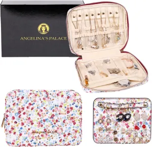 Angelina's Palace Large Jewelry Organizer Case Bridesmaid Gifts Vegan Leather Waterproof Travel Jewelry Storage Bag for Necklace Earring Bracelet Ring(blossom wine)