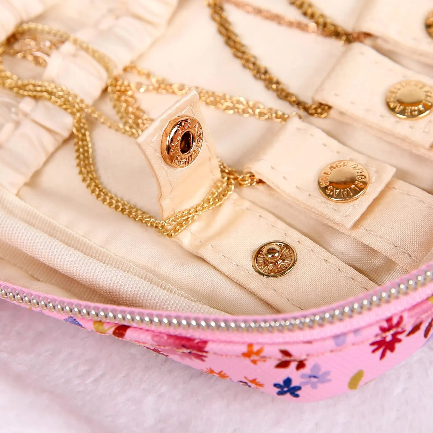 Angelina's Palace Small Waterproof Jewelry Organizer Case Vegan Leather Travel Storage Bag Bridesmaid Gifts for Necklace Earring Bracelet Ring(blossom pink)