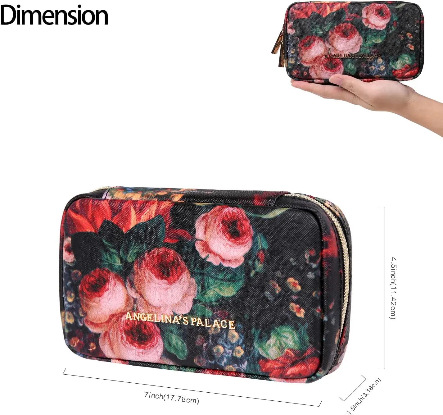 Angelina's Palace Small Waterproof Jewelry Organizer Case Vegan Leather Travel Storage Bag Bridesmaid Gifts for Necklace Earring Bracelet Ring(blossom victorian)