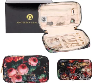 Angelina's Palace Small Waterproof Jewelry Organizer Case Vegan Leather Travel Storage Bag Bridesmaid Gifts for Necklace Earring Bracelet Ring(blossom victorian)