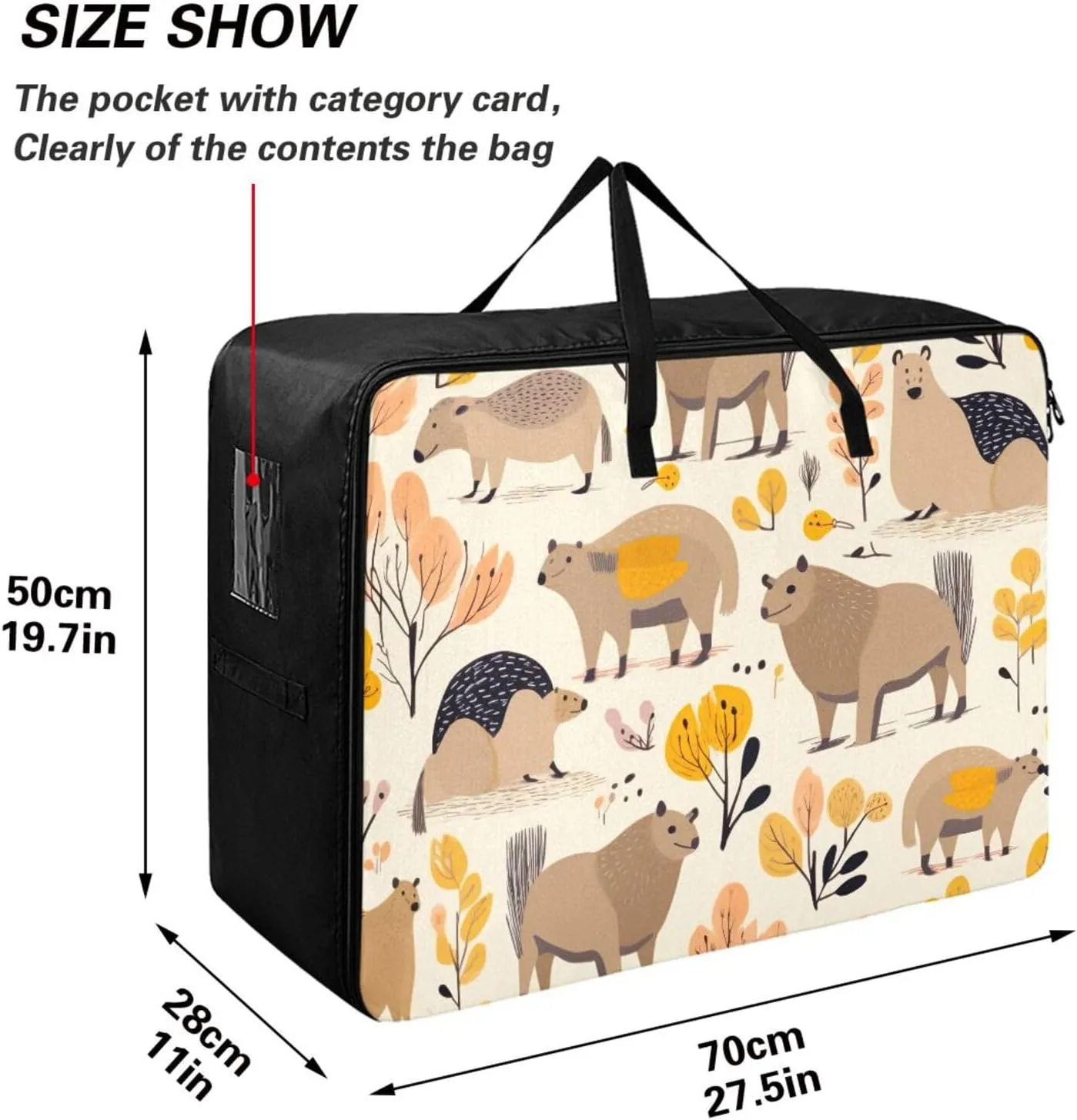 Animals Storage Bag, 27.5x19.7x11 in, Extra Large Storage Duffle Bag with Zippers and Handles Space Saving Packing Totes for Moving Supplies Storage