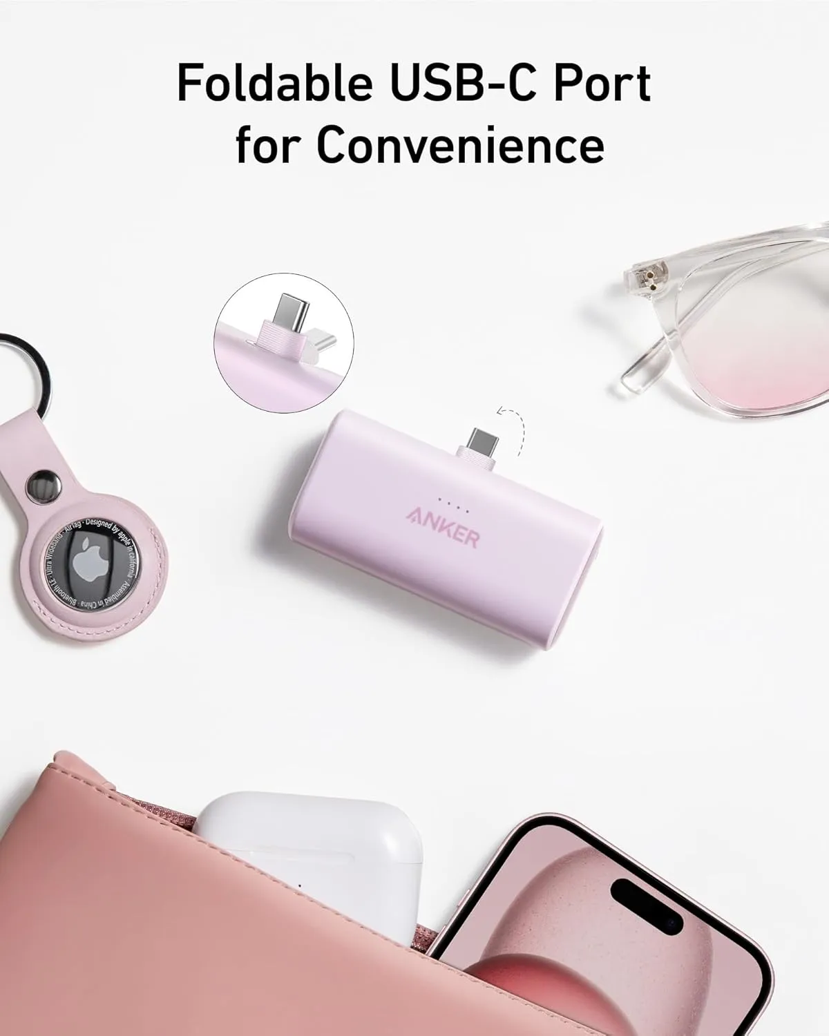 Anker Nano Power Bank with Built-in USB-C Connector, 5,000mAh Portable Charger 22.5W, for iPhone 16/15 Series, Samsung, iPad Pro/Air, and More