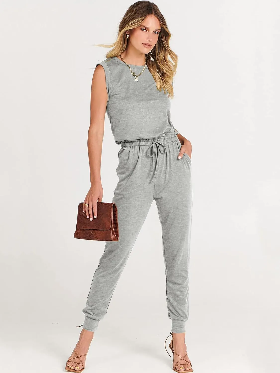 ANRABESS Women’s Summer Crewneck Sleeveless Casual Dressy Loose Stretchy Jumpsuits Rompers 2025 Trendy Outfits
