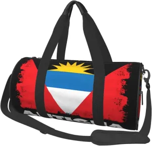 Antigua Barbuda Flag Round Travel Duffel Bag Large Capacity Gym Sports Bags for Hiking Vacation Trips