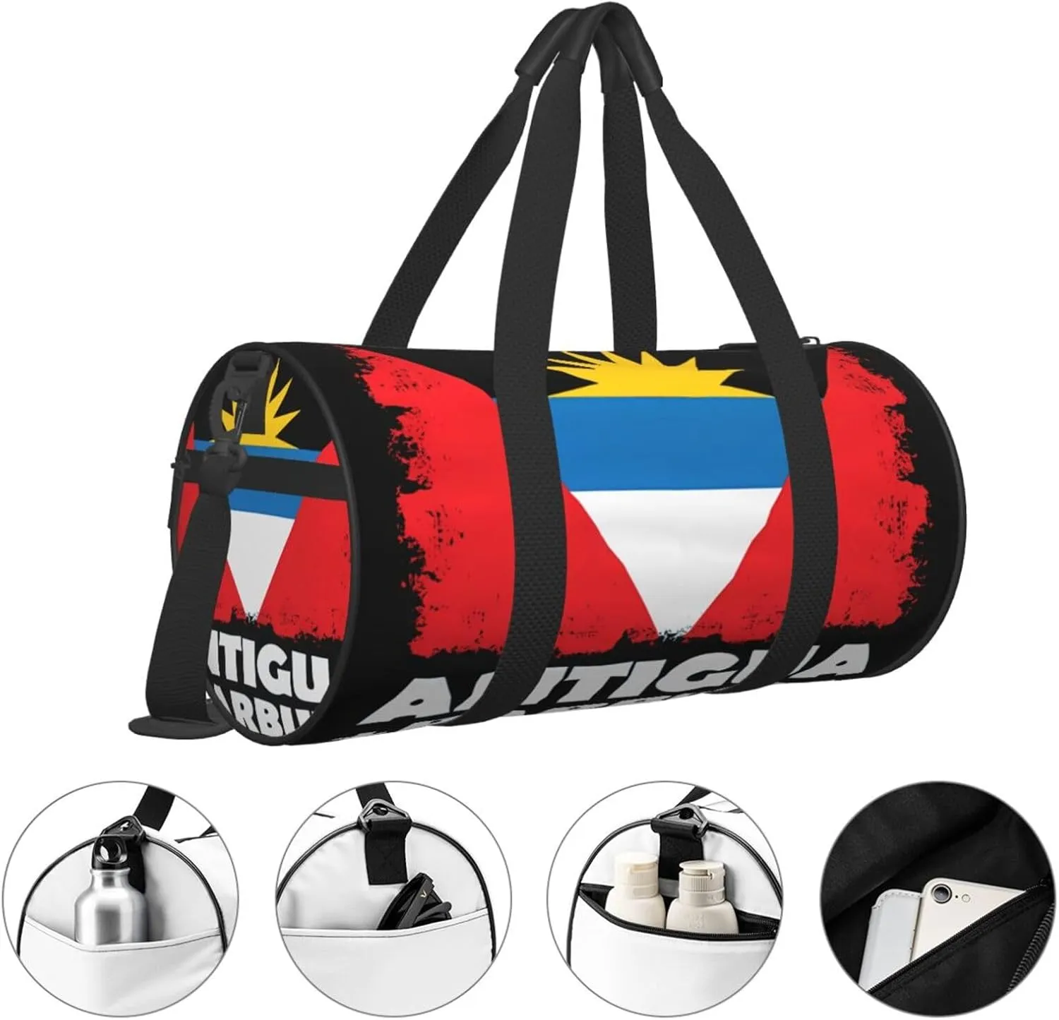 Antigua Barbuda Flag Round Travel Duffel Bag Large Capacity Gym Sports Bags for Hiking Vacation Trips