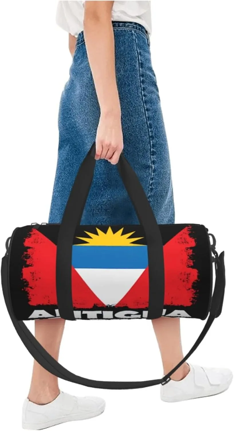 Antigua Barbuda Flag Round Travel Duffel Bag Large Capacity Gym Sports Bags for Hiking Vacation Trips