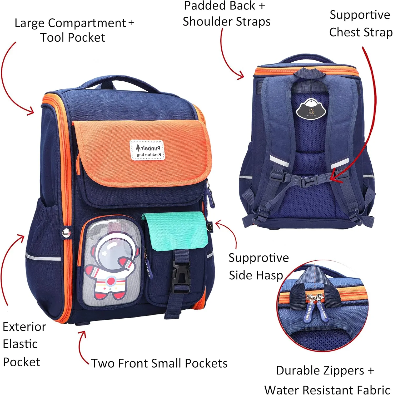 AO ALI VICTORY Kids Backpack for Boys Elementary School Bags Large Toddler Kindergarten Preschool Bookbags Space Backpacks (Orange)