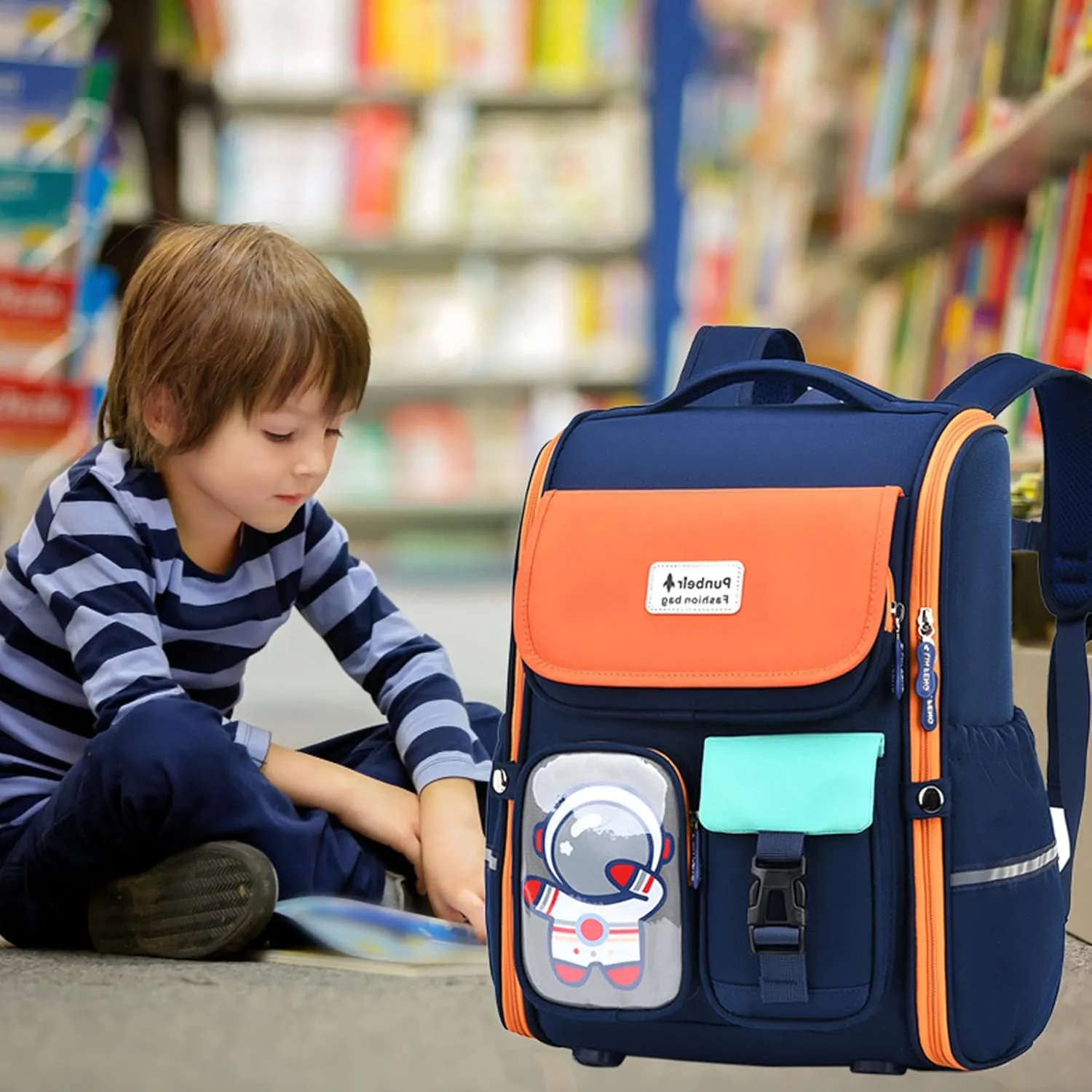 AO ALI VICTORY Kids Backpack for Boys Elementary School Bags Large Toddler Kindergarten Preschool Bookbags Space Backpacks (Orange)