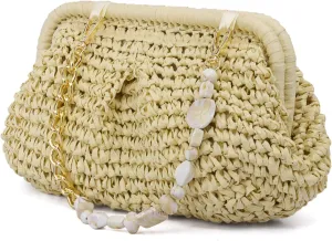 Aovtero Straw Purses for Women Crossbody Bag Small Woven Clutch Summer Beach Handbags Dumpling Bag With Chain