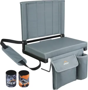 APEXUP Stadium Seats with Back Support, Portable Bleacher Seat with Large Pocket and Cup Holder, Wide Stadium Chair for Sports Events and Concerts