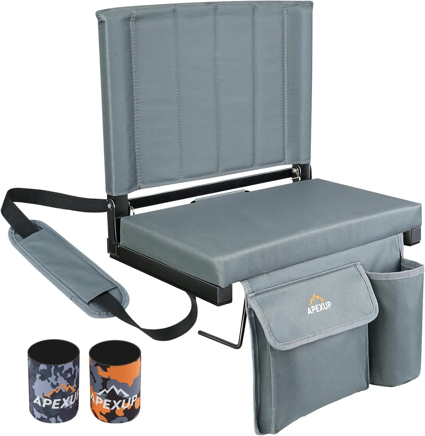 APEXUP Stadium Seats with Back Support, Portable Bleacher Seat with Large Pocket and Cup Holder, Wide Stadium Chair for Sports Events and Concerts