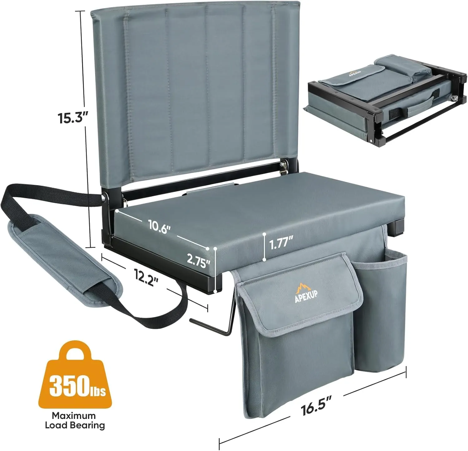 APEXUP Stadium Seats with Back Support, Portable Bleacher Seat with Large Pocket and Cup Holder, Wide Stadium Chair for Sports Events and Concerts