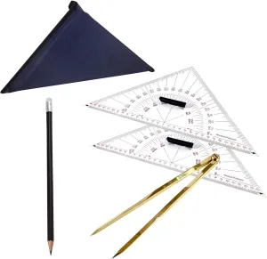 Architect Triangular Set Boat Architectural Stationery Navigation Compasses Course Triangle & Positioning Triangle (33cm Each) Pencil Brass Nautical Divider Bag Set for Training Purposes