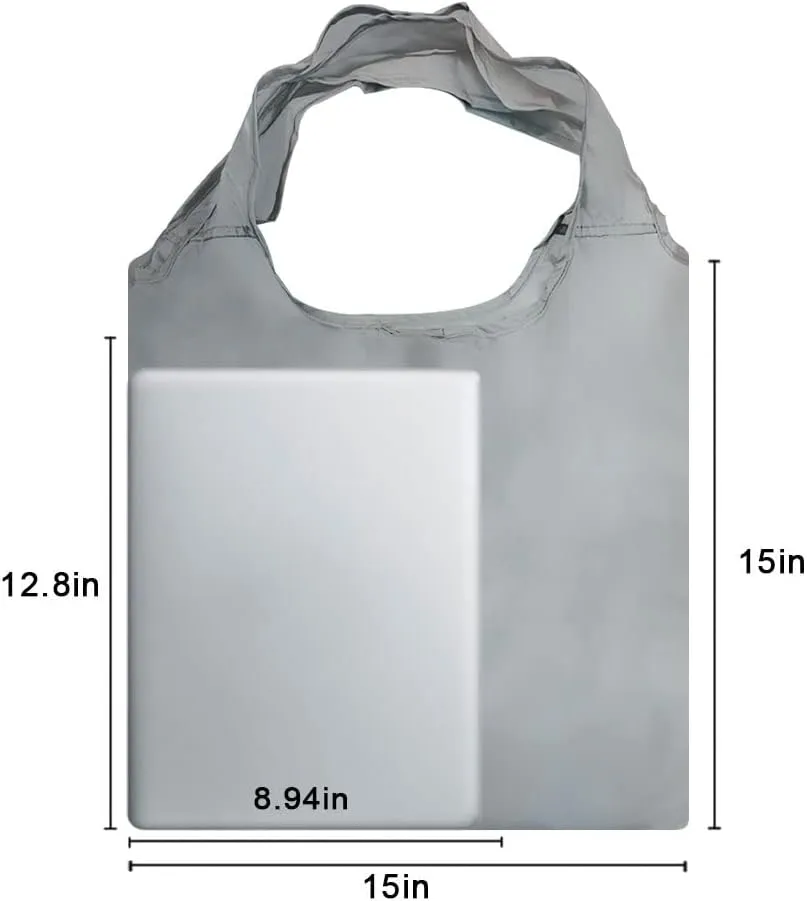 Aricsen 20 Pack 15x4.5x15 Inch Grey Reusable Shopping Bags with Handles Bulk, Foldable Xlarge Grocery Bags Heavy Duty 50 LBS Machine Washable for Pocket Nylon Tote, Polyester Fabric Cloth