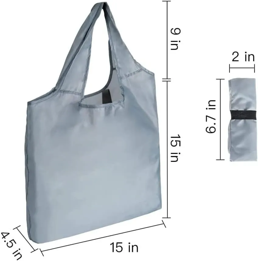 Aricsen 20 Pack 15x4.5x15 Inch Grey Reusable Shopping Bags with Handles Bulk, Foldable Xlarge Grocery Bags Heavy Duty 50 LBS Machine Washable for Pocket Nylon Tote, Polyester Fabric Cloth