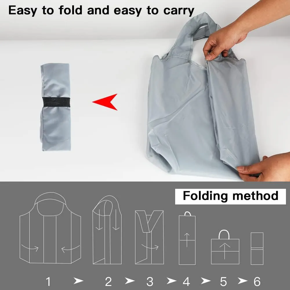 Aricsen 20 Pack 15x4.5x15 Inch Grey Reusable Shopping Bags with Handles Bulk, Foldable Xlarge Grocery Bags Heavy Duty 50 LBS Machine Washable for Pocket Nylon Tote, Polyester Fabric Cloth