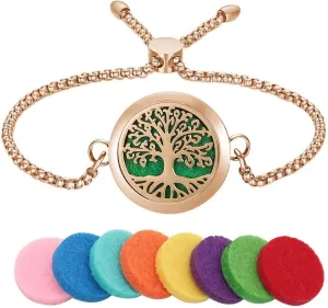 Aromatherapy Essential Oil Diffuser Bracelet, Tree of Life Pattern Locket Adjustable Link for Women Birthday Jewelry Gifts Trendy for Wife Mothers(Rose Gold)