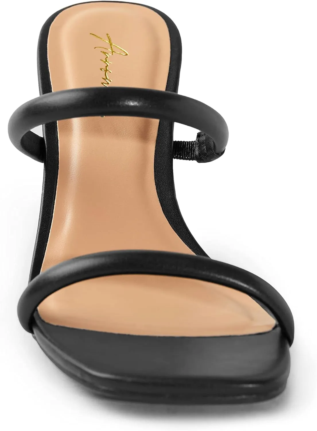 Arromic Women's Heeled Sandals Square Toe Two Strap Block Heels for Women Comfortable Strappy Heels Slip on Heeled Sandals for Women Dressy