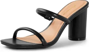 Arromic Women's Heeled Sandals Square Toe Two Strap Block Heels for Women Comfortable Strappy Heels Slip on Heeled Sandals for Women Dressy